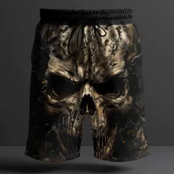 OUKU Men's Skull Halloween Costumes Swim Trunks Swim Shorts Board Shorts Mid Waist Fashion Streetwear Designer Casual Daily Holiday Pocket Elastic Waist 3D Print Designer Clothing Apparel Black