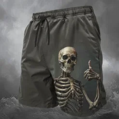 Best OUKU Men's Skull Halloween Costumes Swim Trunks Swim Shorts Board Shorts Mid Waist Fashion Streetwear Designer Casual Daily Holiday Pocket Elastic Waist 3D Print Designer Clothing Apparel Black