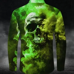 OUKU Men's Skull Halloween Costumes Button Up Shirt Long Sleeve Dark Party Evening Wear Daily Fall Winter Spring & Summer Shirt Collar Button Up 3D Print Purple Fuchsia Green