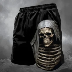 Online OUKU Men's Skull Halloween Costumes Swim Trunks Swim Shorts Board Shorts Mid Waist Fashion Streetwear Designer Casual Daily Holiday Pocket Elastic Waist 3D Print Designer Clothing Apparel
