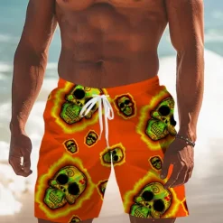 Outlet OUKU Men's Skull Halloween Costumes Swim Trunks Swim Shorts Board Shorts Mid Waist Fashion Streetwear Designer Casual Daily Holiday Pocket Elastic Waist 3D Print Designer Clothing Apparel