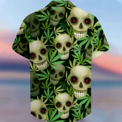 Clearance OUKU Men's Skull Halloween Costumes Button Up Shirt Short Sleeve Hawaiian Casual Vacation Party Evening Wear Daily Summer Collared Shirts Button Up 3D Print Green