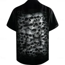 Outlet OUKU Men's Skull Halloween Costumes Shirt Button Up Shirt Short Sleeve Casual Dark Vacation Daily Evening Party Summer Turndown Collared Shirts Buttons Print Black Gray