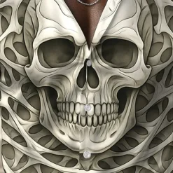 Discount OUKU Men's Skull Halloween Costumes Shirt Satin Shirt Dress Shirt Long Sleeve Dark Gothic Style Holiday Summer Spring Fall Turndown 3D Print Button Up Shirts Blue Green Khaki Gray