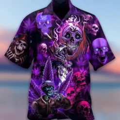 Sale OUKU Men's Skull Halloween Costumes Shirt Button Up Shirt Short Sleeve Fashion Designer Casual Casual Daily Beach Spring & Summer Turndown 3D Button-Down Yellow Blue Purple Green