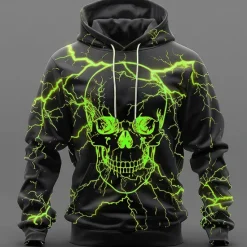 Online OUKU Men's Skull Hoodies Sweatshirt Fashion Cool Long Sleeve Crew Neck Party Holiday Streetwear Yellow Purple Drawstring Fall Winter Designer