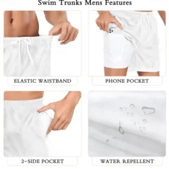 OUKU Men's Skull Lined Shorts 2 in 1 Board Shorts Swim Shorts Mid Waist Hawaiian Casual Vacation Holiday Beach Wear Side Pockets Color Block With Compression Liner Designer Clothing Apparel