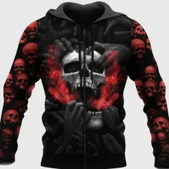Clearance OUKU Men's Skull Novelty Skulls Hoodie Hoodies Sweatshirt Fashion Cool Long Sleeve Hooded Vacation Halloween Holiday Black Red Print Spring & Fall Designer
