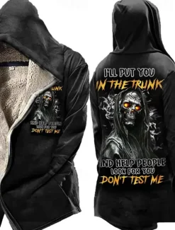OUKU Men's Skull Poker Winter Coat Fleece Jacket Coat Warm Breathable Comfortable Fashion Streetwear Casual Daily Sports & Outdoor Daily Wear Going out Zipper Pocket Print Fall & Winter Hoodie Long Sleeve