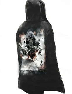 OUKU Men's Skull Poker Winter Coat Fleece Jacket Coat Warm Breathable Comfortable Fashion Streetwear Casual Daily Sports & Outdoor Daily Wear Going out Zipper Pocket Print Fall & Winter Hoodie Long Sleeve