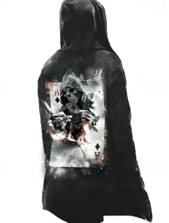 OUKU Men's Skull Poker Winter Coat Fleece Jacket Coat Warm Breathable Comfortable Fashion Streetwear Casual Daily Sports & Outdoor Daily Wear Going out Zipper Pocket Print Fall & Winter Hoodie Long Sleeve
