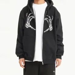 OUKU Men's Skull Print Hoodie Hoodies Sweatshirt Streetwear Cool Long Sleeve Hooded Casual Going out Black And White Black Zipper Pocket Winter Fall & Winter Designer