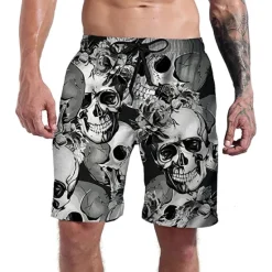Online OUKU Men's Skull Print Swim Trunks Swim Shorts Board Shorts Mid Waist Casual Athleisure Daily Holiday Pocket Drawstring with Mesh lining Designer Clothing Apparel