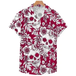 Best OUKU Men's Skull Shirt Summer Hawaiian Shirt Aloha Shirt Short Sleeve Shirt Turndown Fashion Designer Casual Street Casual Daily Black-White Red Blue S M L