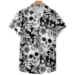 Best OUKU Men's Skull Shirt Summer Hawaiian Shirt Aloha Shirt Short Sleeve Shirt Turndown Fashion Designer Casual Street Casual Daily Black-White Red Blue S M L