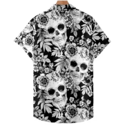 Best OUKU Men's Skull Shirt Summer Hawaiian Shirt Aloha Shirt Short Sleeve Shirt Turndown Fashion Designer Casual Street Casual Daily Black-White Red Blue S M L