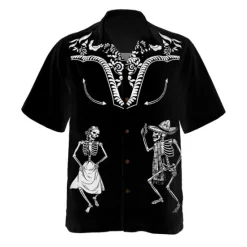 Online OUKU Men's Skull Shirt Western Shirt Cowboy Shirt Short Sleeve Shirt Turndown Tropical Fashion Hawaiian Holiday Going out S M L Black