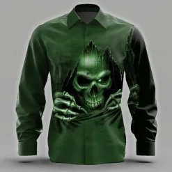 Online OUKU Men's Skull Skeleton Ripped Shirt Button Up Shirt Long Sleeve Dark Punk Gothic Style Holiday Streetwear Summer Spring Turndown 3D Print Collared Shirts Black Wine Green Dark Blue