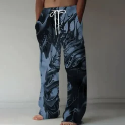 Clearance OUKU Men's Skull Skeleton Trousers Baggy Pants Casual Pants Mid Waist Dark Gothic Style Outdoor Holiday Elastic Drawstring Waist Linen-Like Pants with Pockets Summer Spring Fall 3D Print Red Blue Purple