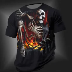 Discount OUKU Men's Skull T Shirt Short Sleeve T shirt 3D Print Crew Neck Shirt Punk Cool Designer Street Daily Sports Red Blue Orange Summer Spring Clothing Apparel S M L XL 2XL 3XL