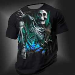 Discount OUKU Men's Skull T Shirt Short Sleeve T shirt 3D Print Crew Neck Shirt Punk Cool Designer Street Daily Sports Red Blue Orange Summer Spring Clothing Apparel S M L XL 2XL 3XL