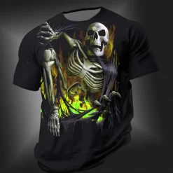 Discount OUKU Men's Skull T Shirt Short Sleeve T shirt 3D Print Crew Neck Shirt Punk Cool Designer Street Daily Sports Red Blue Orange Summer Spring Clothing Apparel S M L XL 2XL 3XL