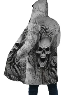 New OUKU Men's Skull Winter Coat Fleece Jacket Coat Warm Breathable Comfortable Fashion Streetwear Casual Daily Sports & Outdoor Daily Wear Going out Zipper Pocket Print Fall & Winter Hoodie Long Sleeve Black