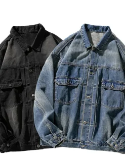 Discount OUKU Men's Skulls Coat Jean Jacket Denim Jacket Breathable Comfortable Casual Sports & Outdoor Going out Weekend Buttons Print Fall & Winter Turndown Long Sleeve Black Blue