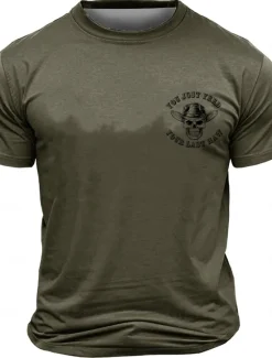 New OUKU Men's Skulls T Shirt Short Sleeve T shirt 3D Print Crew Neck Shirt Fashion Athleisure Street Sports Outdoor Summer Spring Clothing Apparel S M L XL XXL XXXL Dark Green