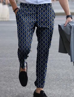 Best OUKU Men's Slacks Pencil Pants Graphic Prints Geometry Comfort Soft Office Business Streetwear Casual Inelastic Navy Blue