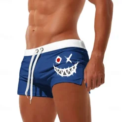 Hot OUKU Men's Smile Face Swim Shorts Board Shorts Swimming Trunks Mid Waist Fashion Designer Surfing Holiday Beach Pocket Drawstring Elastic Waist Designer Clothing Apparel