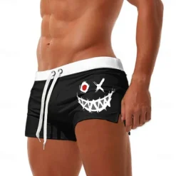 Hot OUKU Men's Smile Face Swim Shorts Board Shorts Swimming Trunks Mid Waist Fashion Designer Surfing Holiday Beach Pocket Drawstring Elastic Waist Designer Clothing Apparel