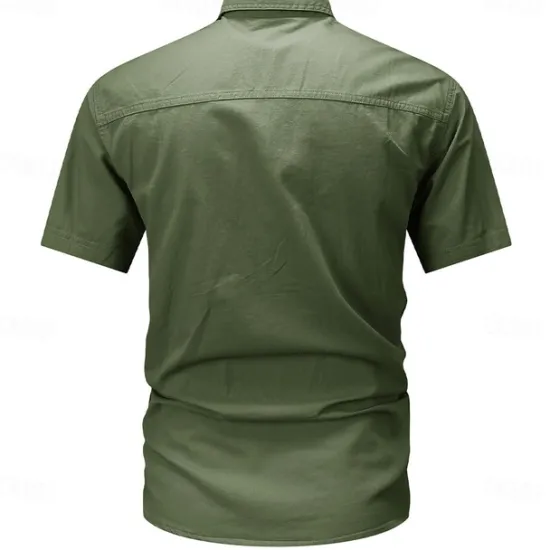 Outlet OUKU Men's Smile Face Work Shirt Western Shirt Cargo Shirt Short Sleeve Casual Tactical Going out Summer Spring Autumn Turndown Buttons Print Black Green Dark Blue Beige Gray