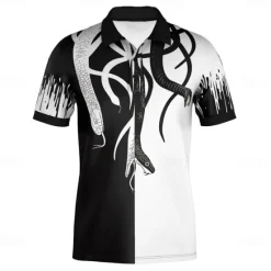 OUKU Men's Snake Golf Shirt Short Sleeve Polo Shirts Collared Shirts Casual Horror School Outdoor Street 3D Print Summer Black-white