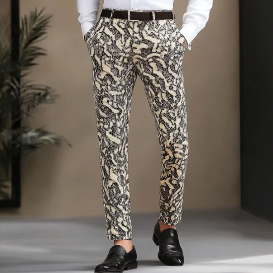 Sale OUKU Men's Snake Skin Pattern Dress Pants Trousers Mid Waist Casual Vintage Retro Outdoor Vacation Streetwear with Pockets Slim Fit Flat-Front Summer Spring Fall 3D Print Yellow