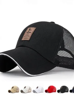 Outlet OUKU Men's Snapback Hat Baseball Cap Trucker Hat Mesh Cap Black White Polyester Mesh Back Travel Beach Outdoor Vacation Plain Adjustable Sunscreen Breathable Fashion