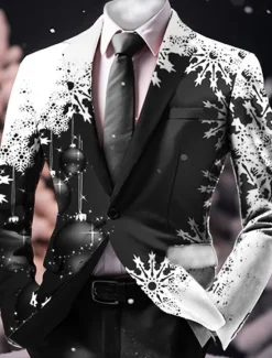 Hot OUKU Men's Snowflake Long Sleeve Turndown Business Work Wear to work Going out Buttons Print Multi Pocket