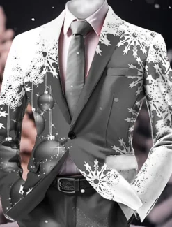 Hot OUKU Men's Snowflake Long Sleeve Turndown Business Work Wear to work Going out Buttons Print Multi Pocket