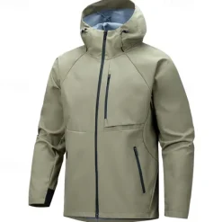Online OUKU Men's Softshell Jacket Sport Coat Hiking Jacket Rain Jacket Sports Outdoor Camping & Hiking Waterproof Windbreaker Zipper Pocket Spring & Fall Solid Color Active Hooded Regular Black White Green