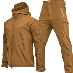 Sale OUKU Men's Softshell Jacket Transition Jacket Set Hiking Jacket Vacation Daily Waterproof Windproof Pocket 2 Piece Spring Fall Plain Fashion Classic Hooded Regular Black Blue Khaki Army Green Gray Jacket
