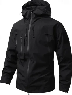 New OUKU Men's Softshell Jacket Transition Jacket Going out Waterproof Pocket All Seasons Plain Outdoor Hooded Regular Black White Purple Green Coffee Jacket