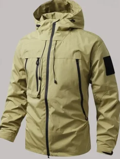 New OUKU Men's Softshell Jacket Transition Jacket Going out Waterproof Pocket All Seasons Plain Outdoor Hooded Regular Black White Purple Green Coffee Jacket