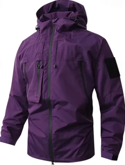 New OUKU Men's Softshell Jacket Transition Jacket Going out Waterproof Pocket All Seasons Plain Outdoor Hooded Regular Black White Purple Green Coffee Jacket