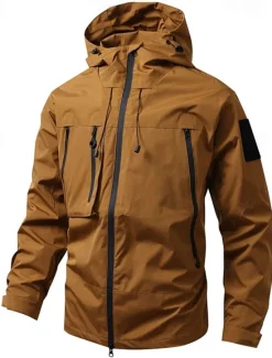 New OUKU Men's Softshell Jacket Transition Jacket Going out Waterproof Pocket All Seasons Plain Outdoor Hooded Regular Black White Purple Green Coffee Jacket