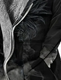 Hot OUKU Men's Soldier Winter Coat Fleece Jacket Coat Warm Breathable Comfortable Vintage Abstract Gothic Sports & Outdoor Daily Wear Going out Zipper Pocket Print Fall & Winter Hoodie Long Sleeve Black