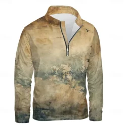 Clearance OUKU Men's Solid / Plain Color Hoodies Daily Casual Long Sleeve Stand Collar Vacation Going out Streetwear Print Spring & Fall Designer Brown