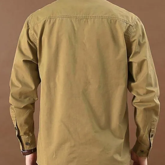 Sale OUKU Men's Solid Color Cowboy Work Shirt Western Shirt Cargo Shirt Long Sleeve Casual Tactical Sports & Outdoor Going out Winter Spring & Fall Turndown Print Army Green Khaki