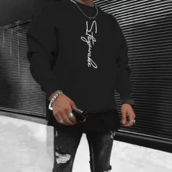 New OUKU Men's Solid Color Pullover Long Sleeve Sweatshirt Crew Neck Streetwear Sportswear Basic Hot Stamping Sports & Outdoor Casual Streetwear Oversized Spring Fall
