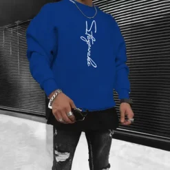 New OUKU Men's Solid Color Pullover Long Sleeve Sweatshirt Crew Neck Streetwear Sportswear Basic Hot Stamping Sports & Outdoor Casual Streetwear Oversized Spring Fall