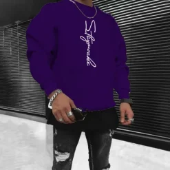 New OUKU Men's Solid Color Pullover Long Sleeve Sweatshirt Crew Neck Streetwear Sportswear Basic Hot Stamping Sports & Outdoor Casual Streetwear Oversized Spring Fall